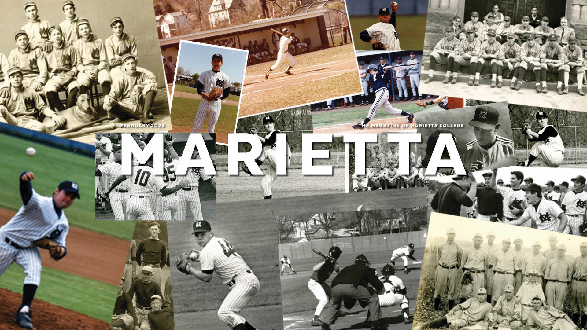 Feb 2024 Marietta Magazine Cover with historic baseball photo collage