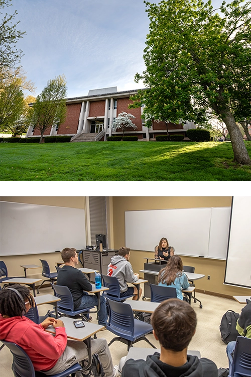 Upper: Thomas Hall; Lower: Class being held in Thomas Hall