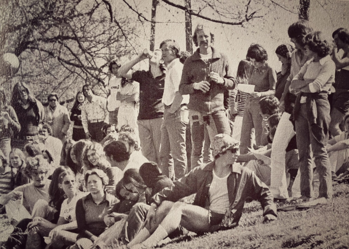 MC Students outdoors during Homecoming 1976