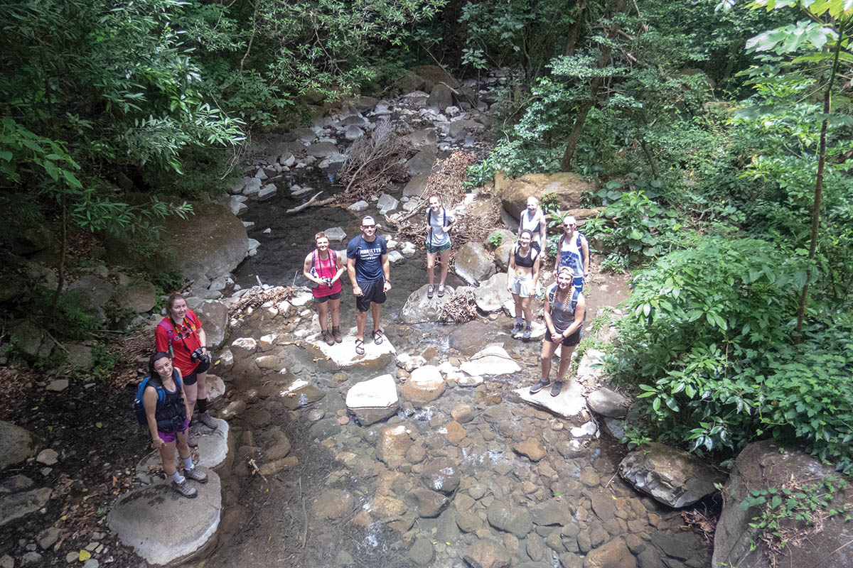 Marietta College and Christopher Newport University students explore a Central American stream