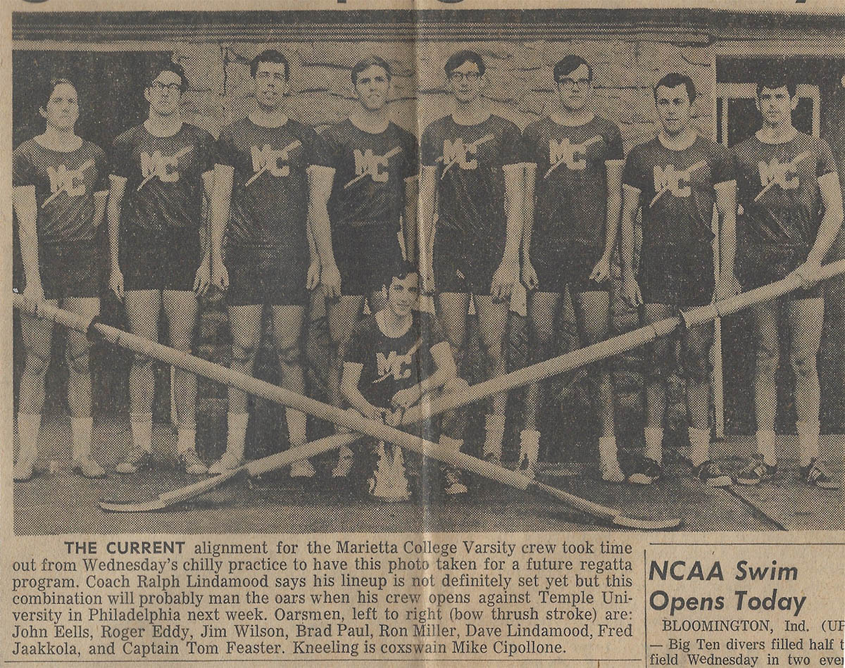 newspaper clipping showing the 1968 varsity 8 shell