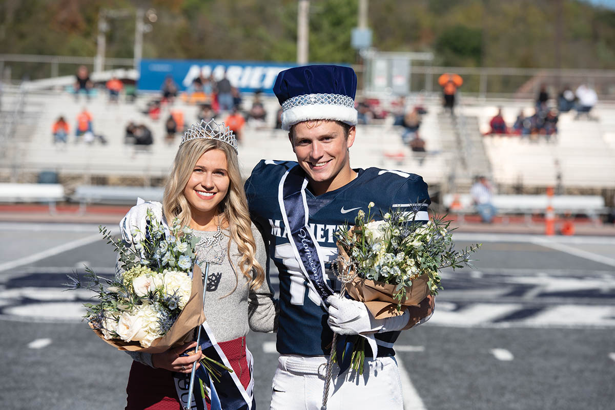 2019 Homecoming King and Queen. King Ryan VanMeter (Football) and Queen Loren Coontz (Alpha Xi Delta) were crowned before a cheering crowd of proud Pioneers