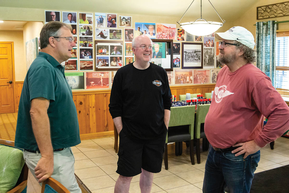  John Lubimir ’79, Bruce Kinney ’79 and Bill Kingzett ’79 share some stories during the 21st annual Lambda Chi Alpha summer reunion at Oglebay Resort & Conference Center in Wheeling, West Virginia