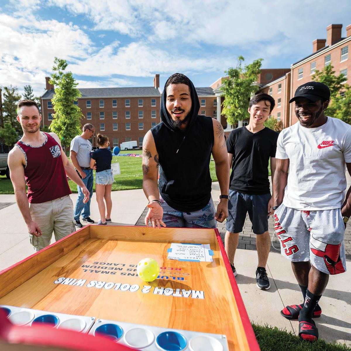 Students were excited to see the return of Doo Dah Day this spring. Trey King ’17 competes in one of the many games set up for students near Harrison Hall.