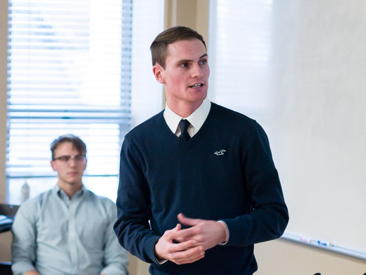Derek Krieg ’19 (shown) and business partner Sebastian Ziaja ’20 pitched their Oilfield Basics concept during this year’s PioBiz Proof of Concept stage