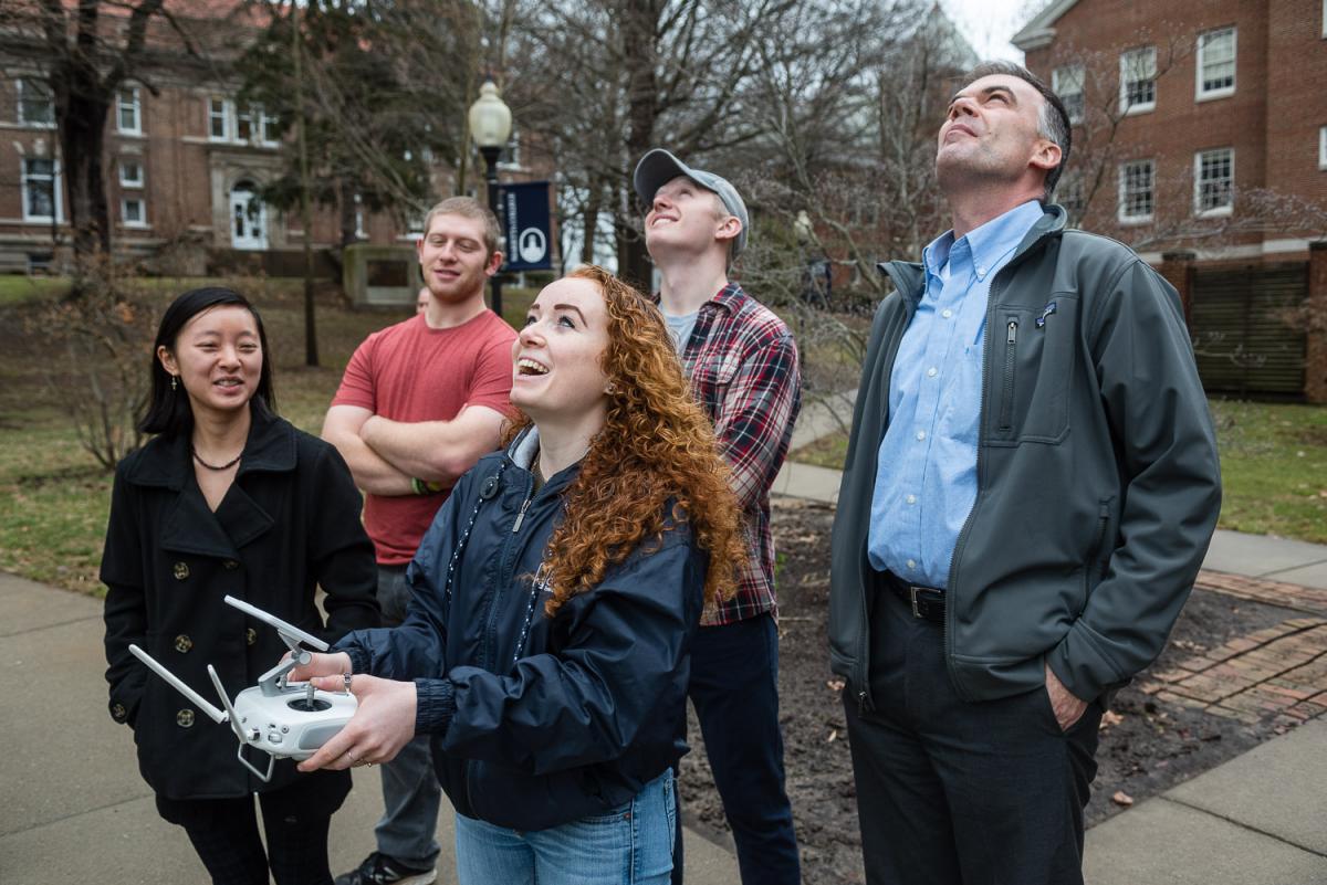 McCoy History Professor Matt Young and his Geographic Information Systems (GIS) Mapping class used a drone to survey campus