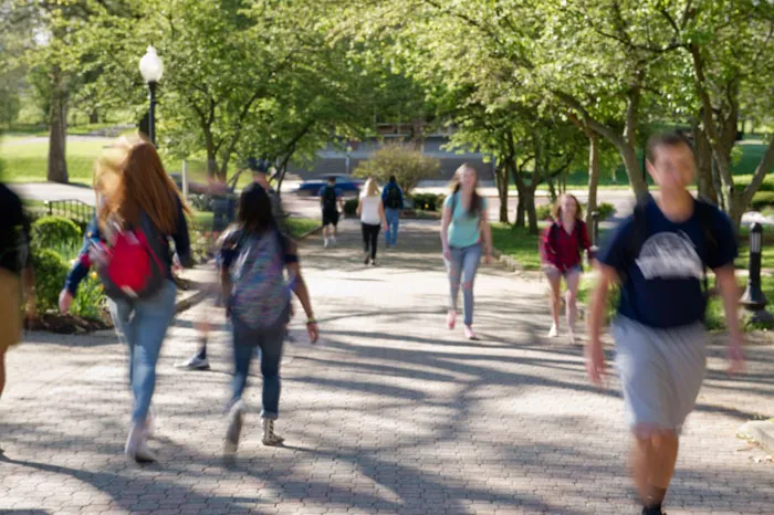 Students walking along The Christy Mall