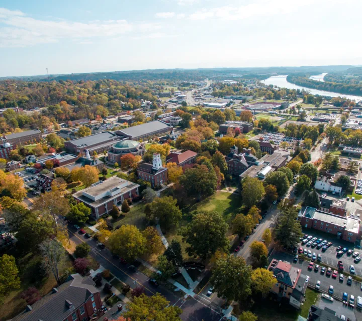 Aerial view of Marietta College's campus