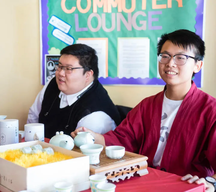 Two Marietta College Students share tea during Chinese Culture Day