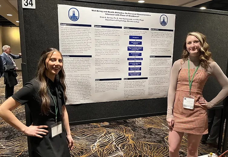 Well-being and health attitudes: Do personal characteristics intersect with place of residence? Presented by Dr. Kristi Barnes, undergraduate Ava Kazmierczak ’25 (Pittsburgh, Pennsylvania), and graduate student Mia Wiggs ’26 (Millersburg, Ohio).