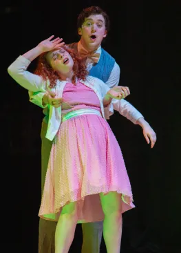 An actor and actress perform during Marietta College Theatre Department's performance of Reefer Madness
