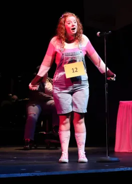 A Marietta College student acts during a Theatre Department performance of Putnam County Spelling Bee