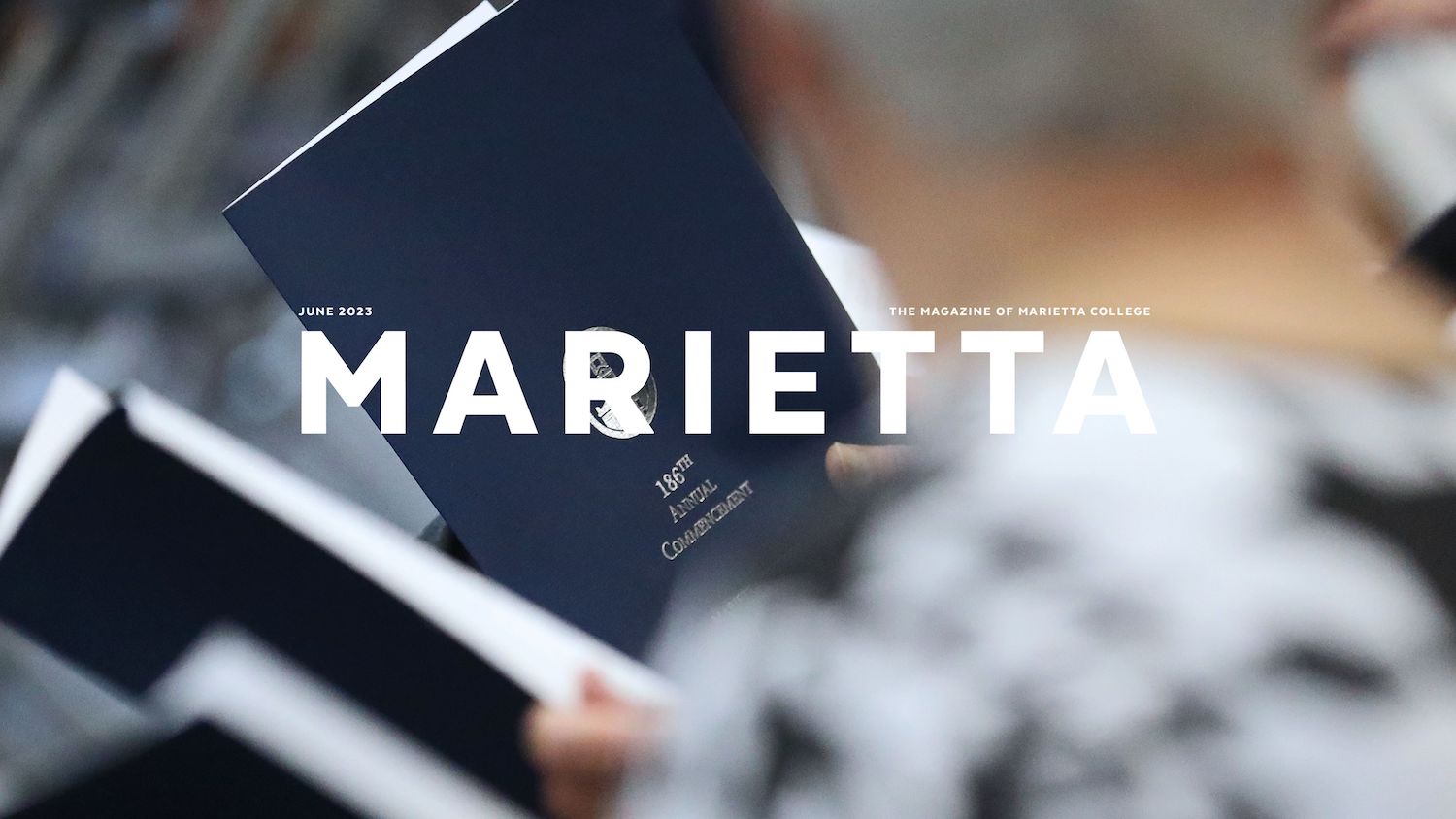 June 2023 Marietta Magazine cover featuring an image of the 186th Annual Commencement program
