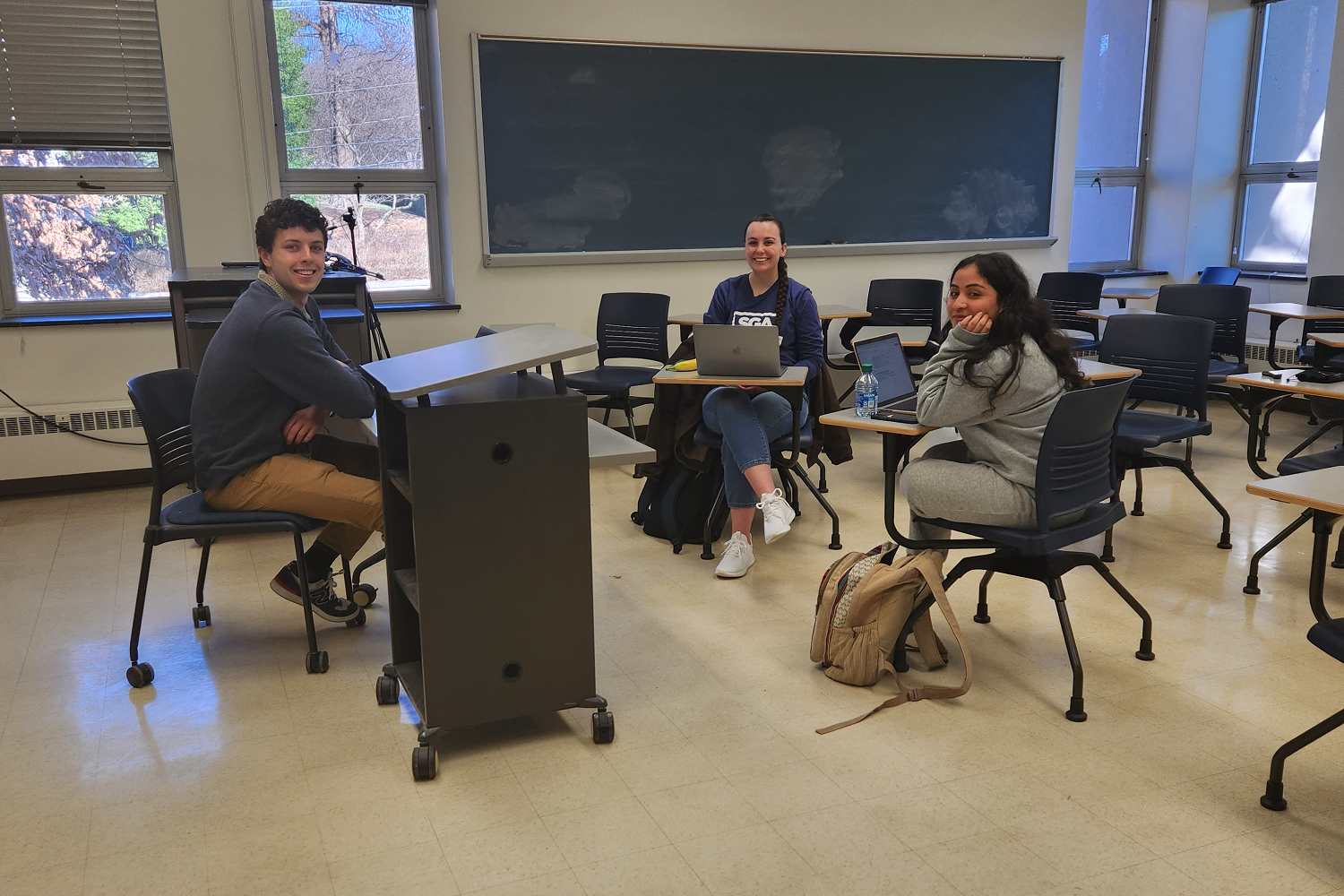 First-place PioSolve award winners Kade Hennacy, Shelby Byland, and Roji Odari working on their proposed project