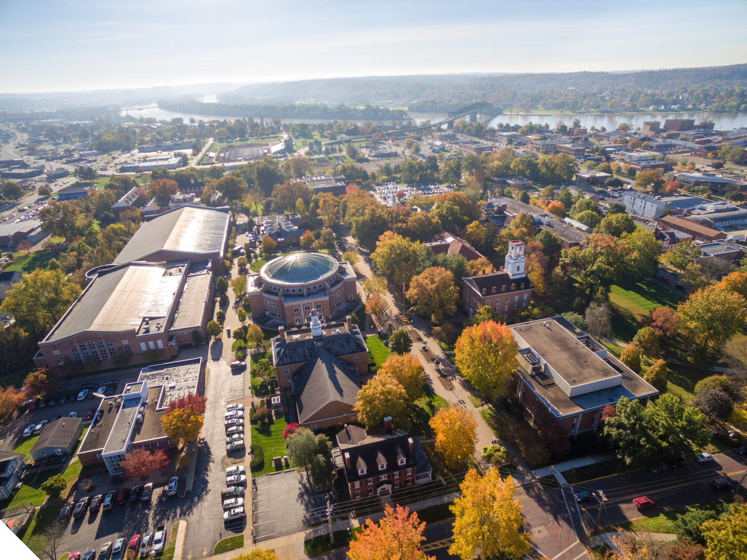 Drone shot of Marietta College's campus
