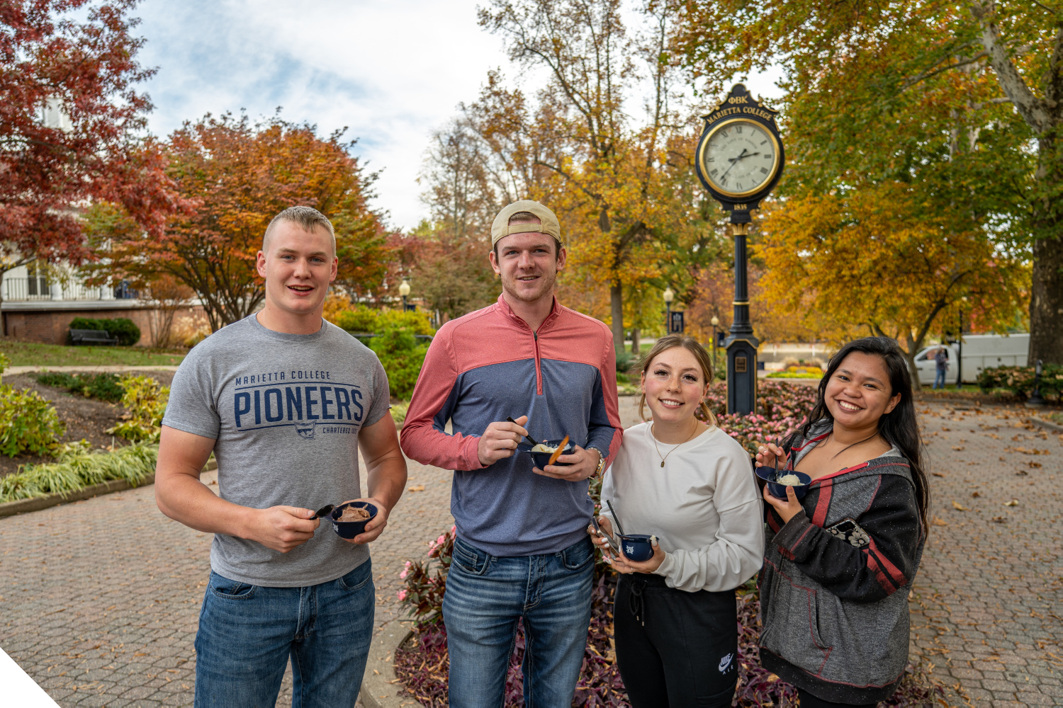 Marietta College students eating ice cream on The Christy Mall