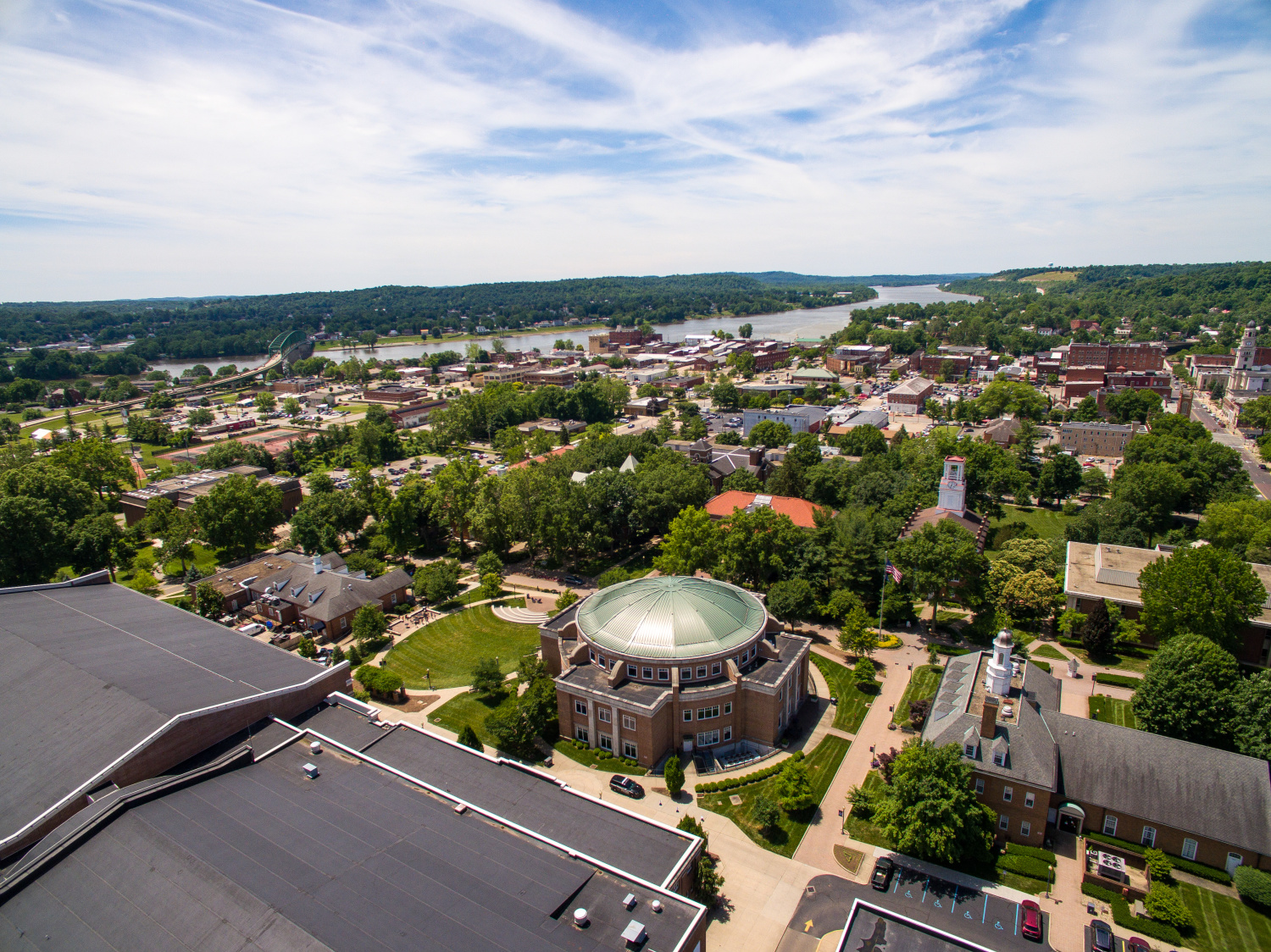 Drone image of Marietta College campus