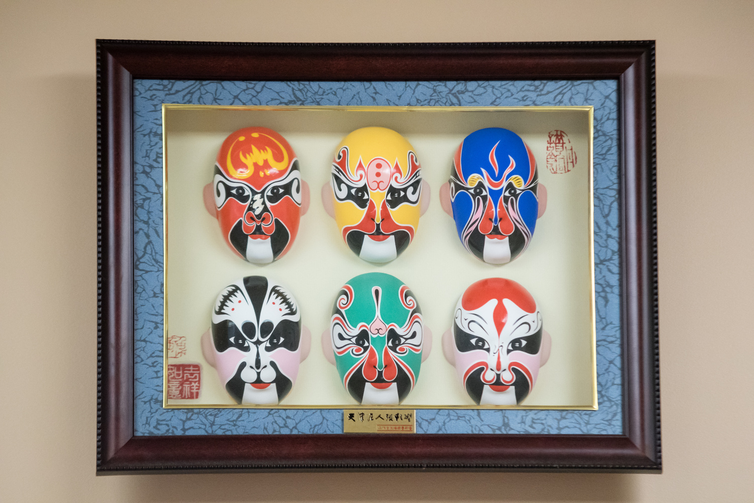 International masks in a glass case