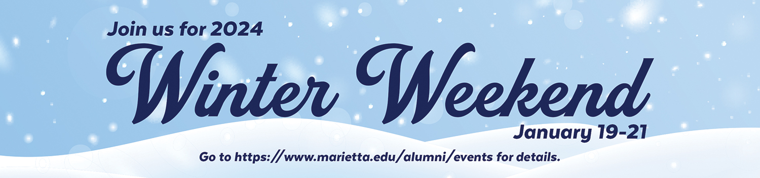 Graphic with snowy background. Text: Join us for 2024 Winter Weekend January 19–21.