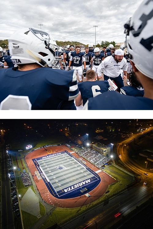 Football players and Don Drumm Stadium