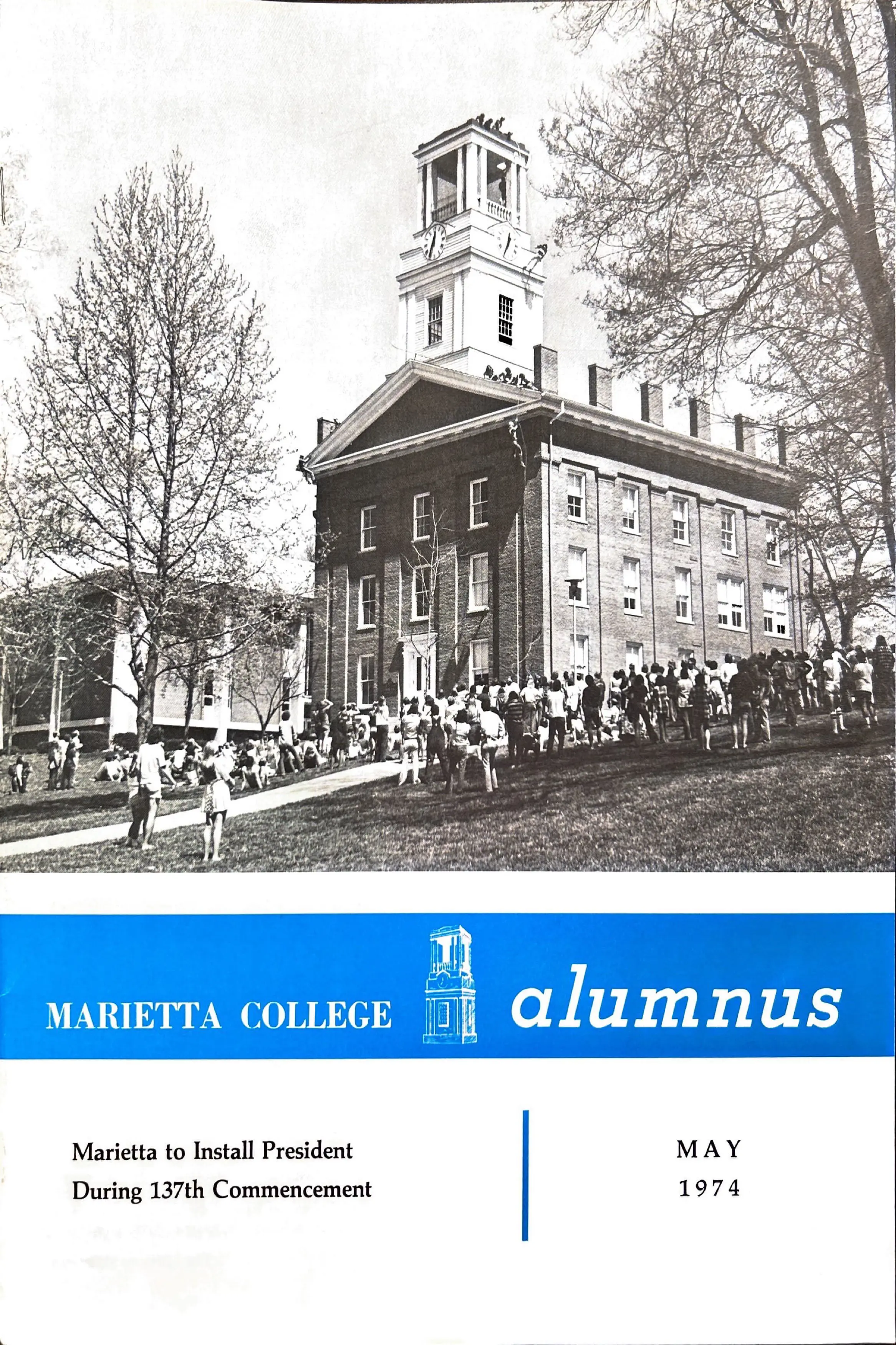 Cover of Marietta Alumnus with Students climbing Erwin Tower