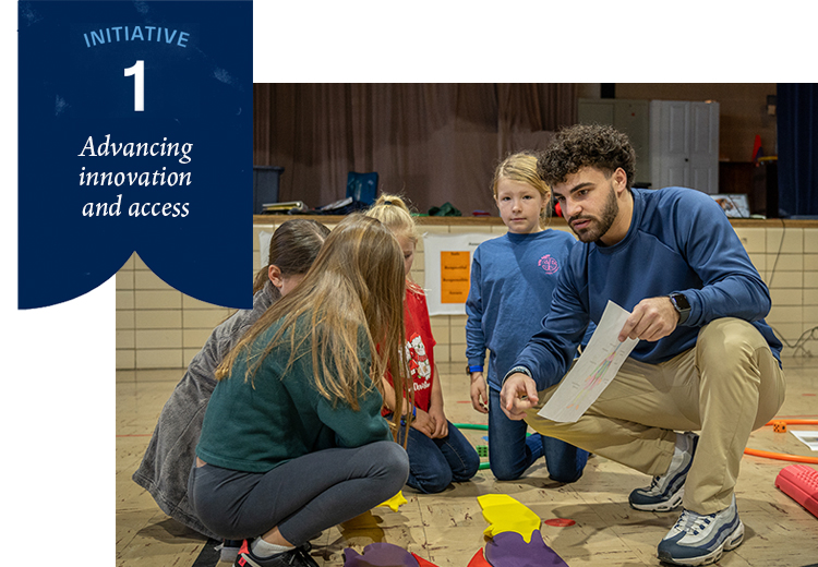 Initiative 1: Advancing innovation and access--photo of student teachers interacting with kids