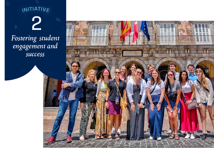 Initiative 2: Fostering student engagement and success--photo of students studying abroad in Spain