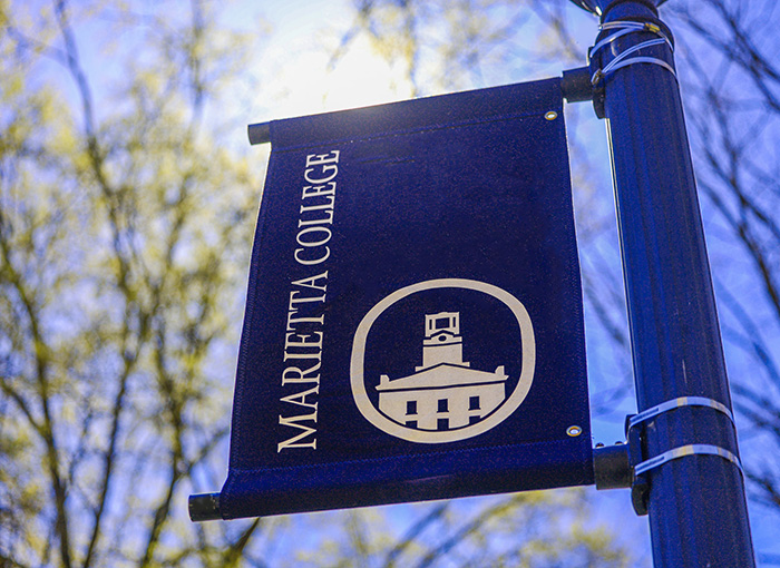 Marietta College banner on campus mall