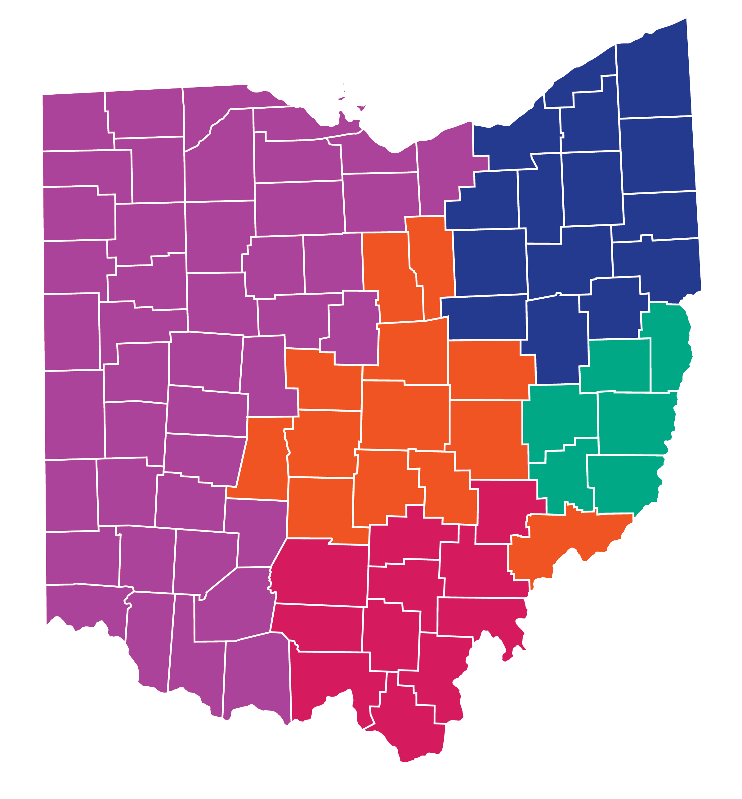 Color coded map of Ohio counties