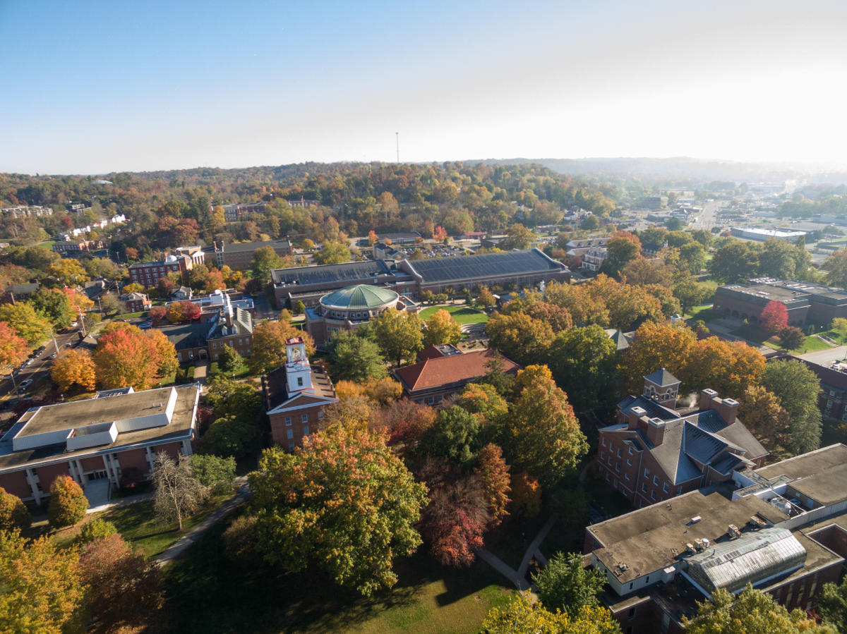 Beauty shot of campus from a drone