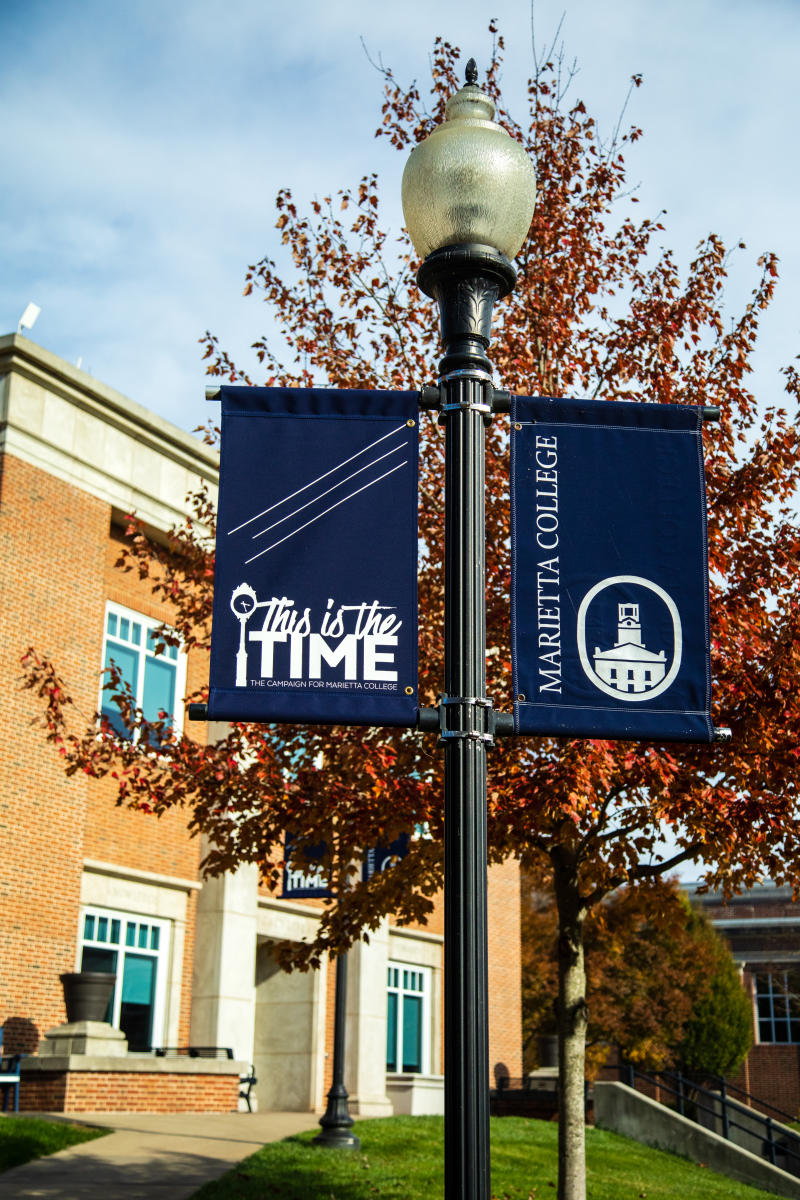Marietta College banners on light Poles