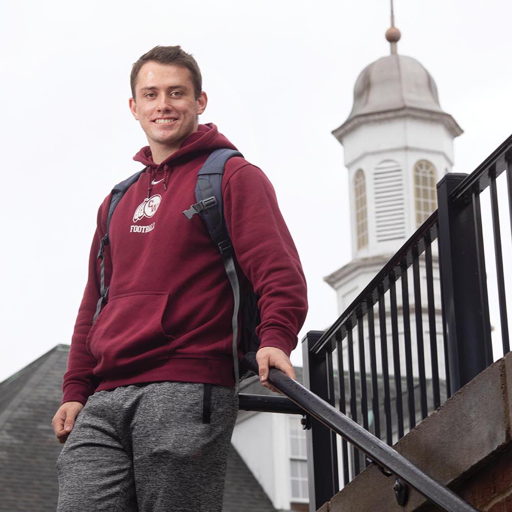 Ryan Chris poses on the campus of Marietta College