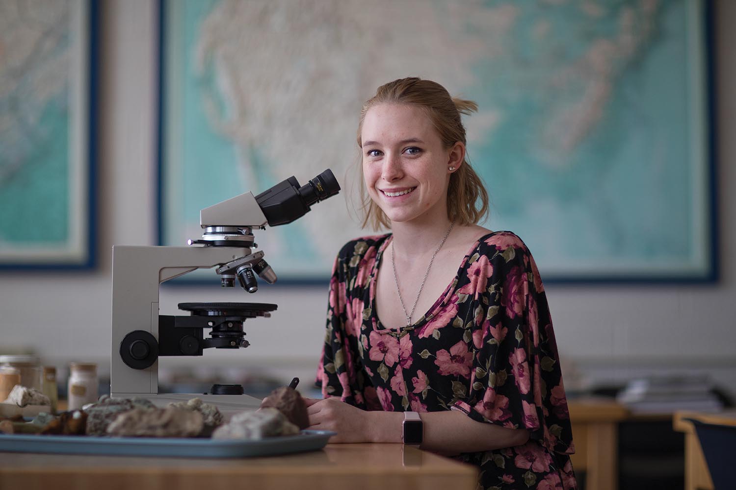 Student at a microscope