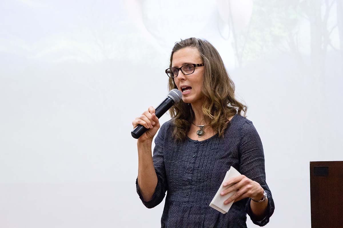 Erica Marks speaking at Marietta College for PioPitch on November 8, 2018
