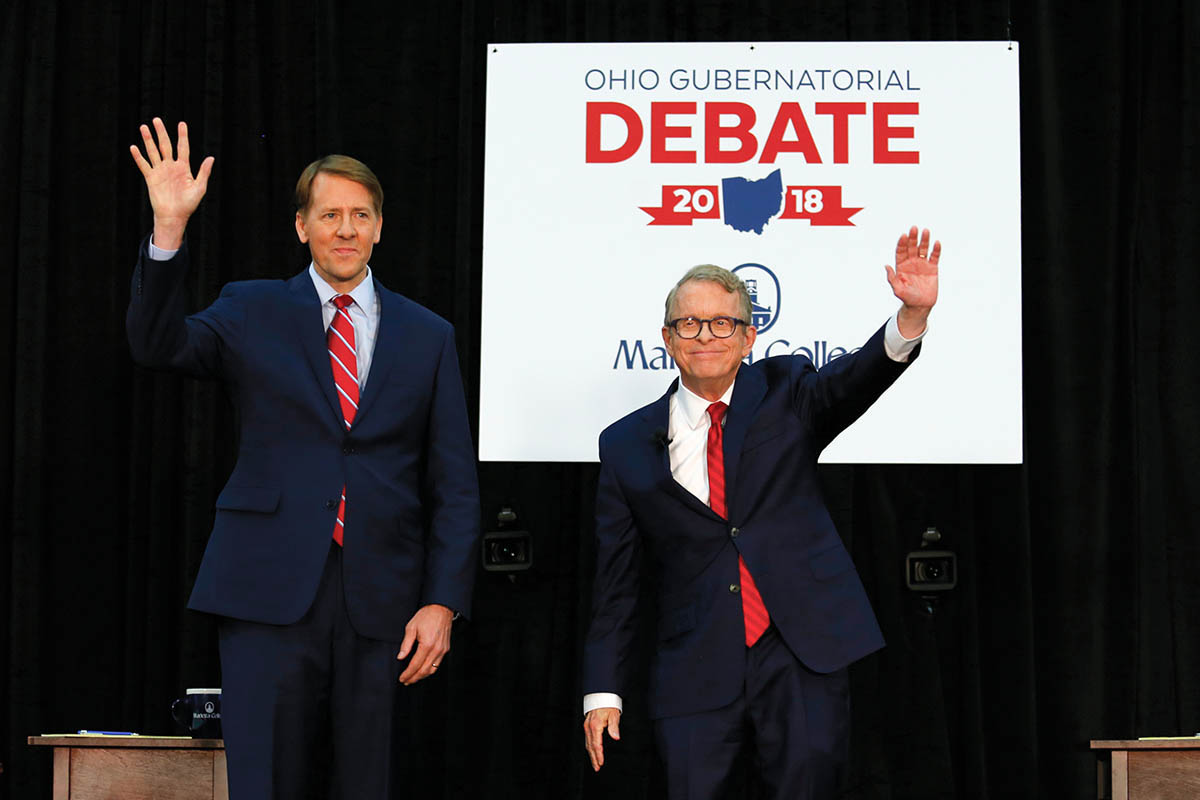 Marietta College hosted a town hall debate on October 1st for Ohio gubernatorial candidates Richard Cordray (left) and Mike DeWine.