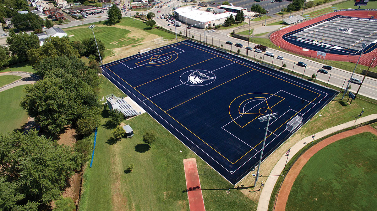 a photo from above the new Soccer field at Marietta College