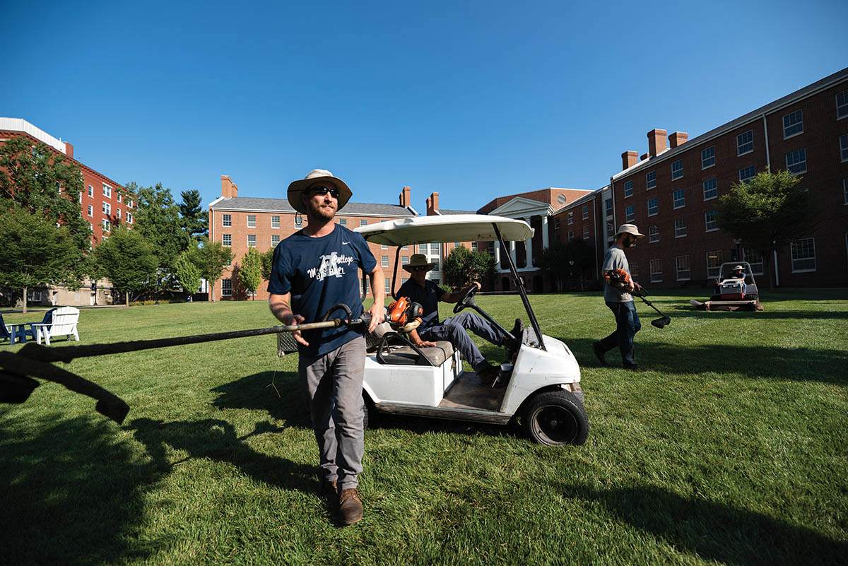 Marietta College Grounds crew gets ready to work around Harrison Hall