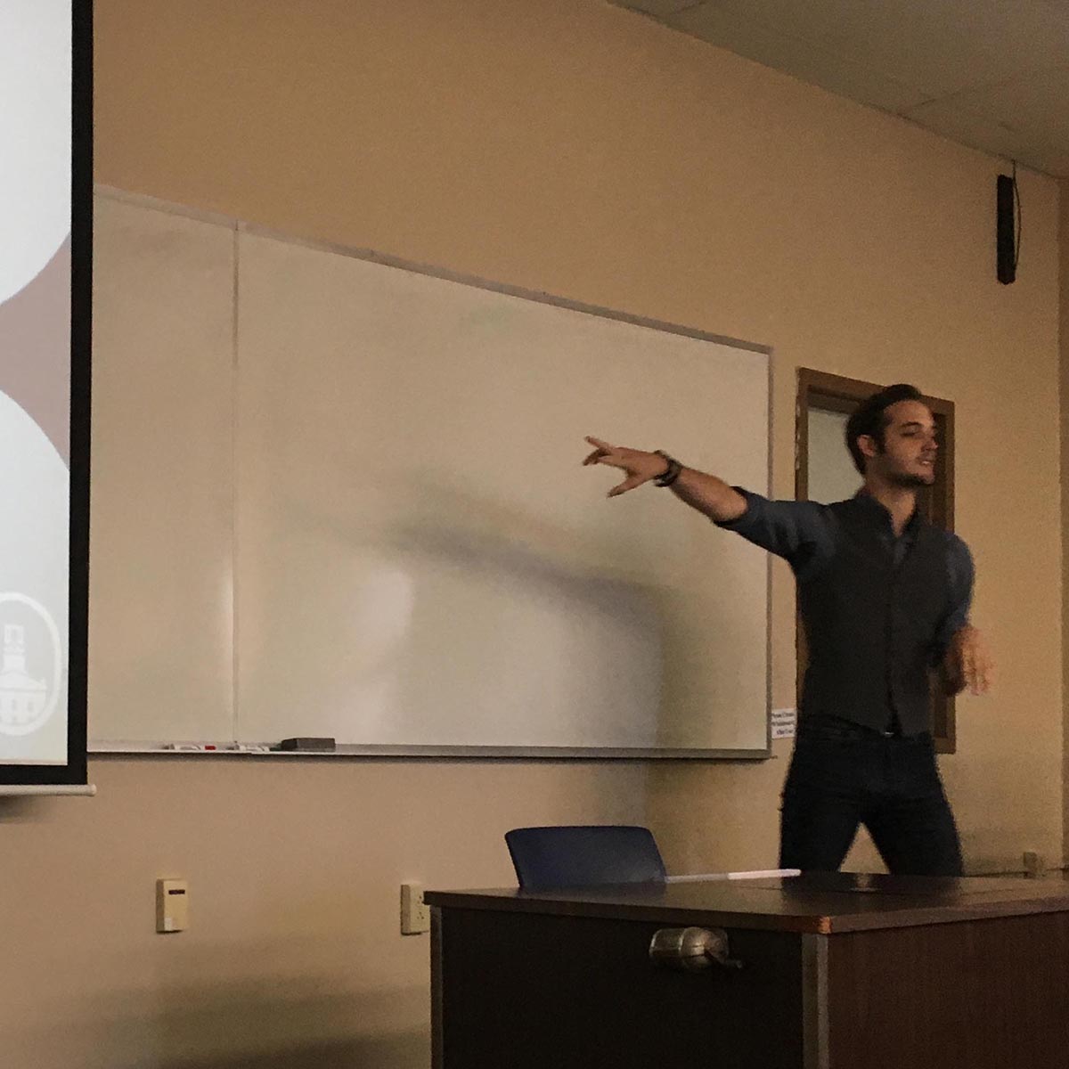 Matthew Johnson presenting his honors thesis