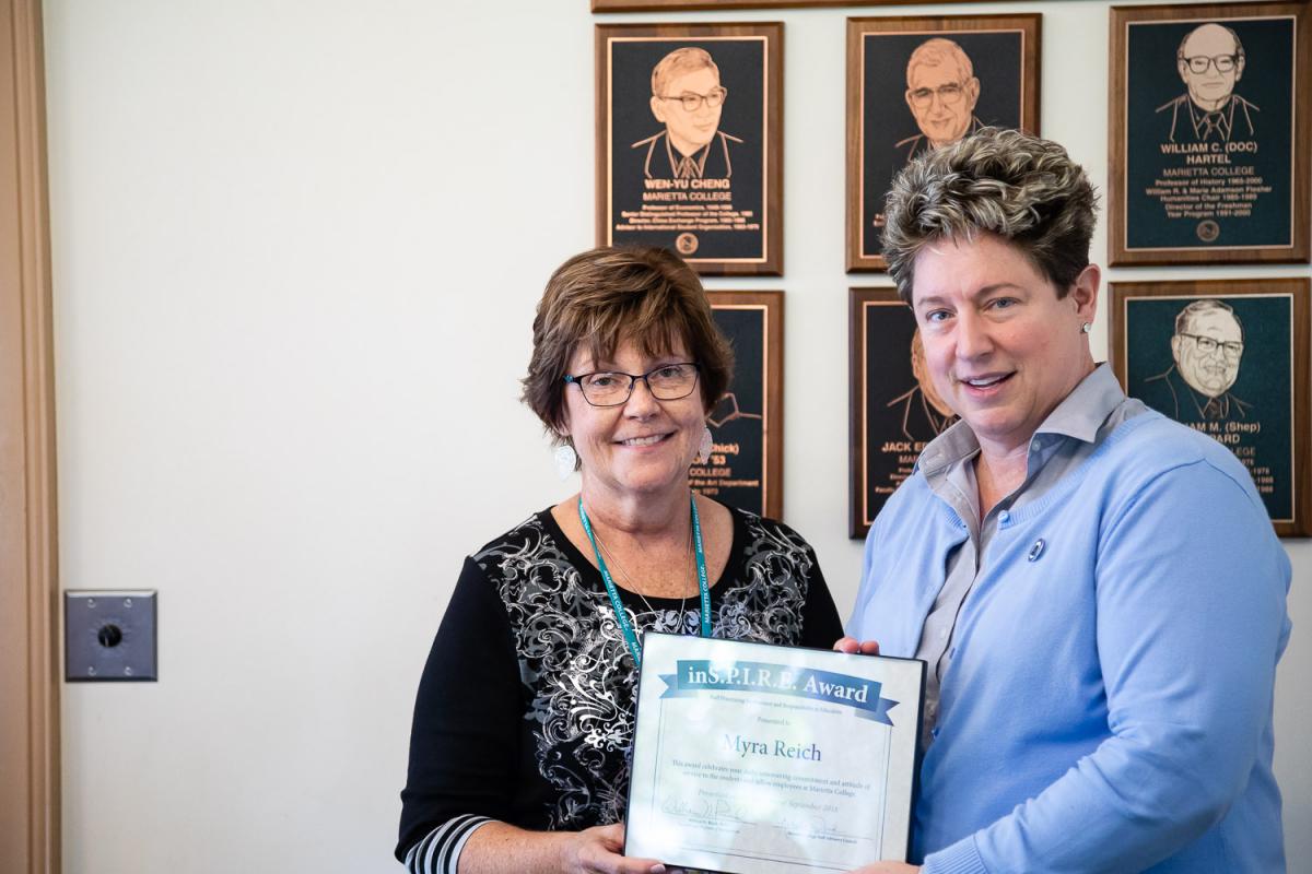 Myra Reich receives the Marietta College Inspire Award