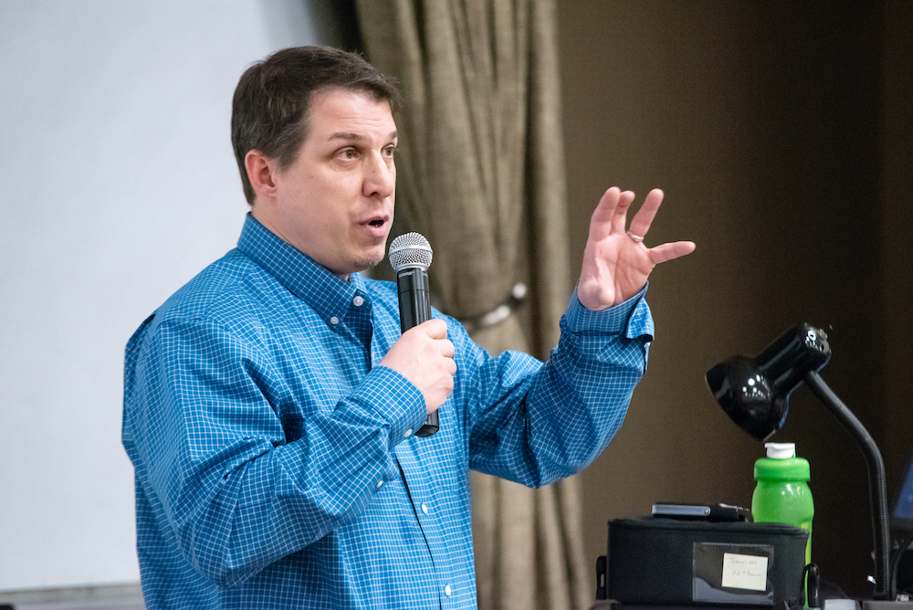 Geoff Schenkel gives a presentation at the February 8, 2018 Marietta College PioPitch