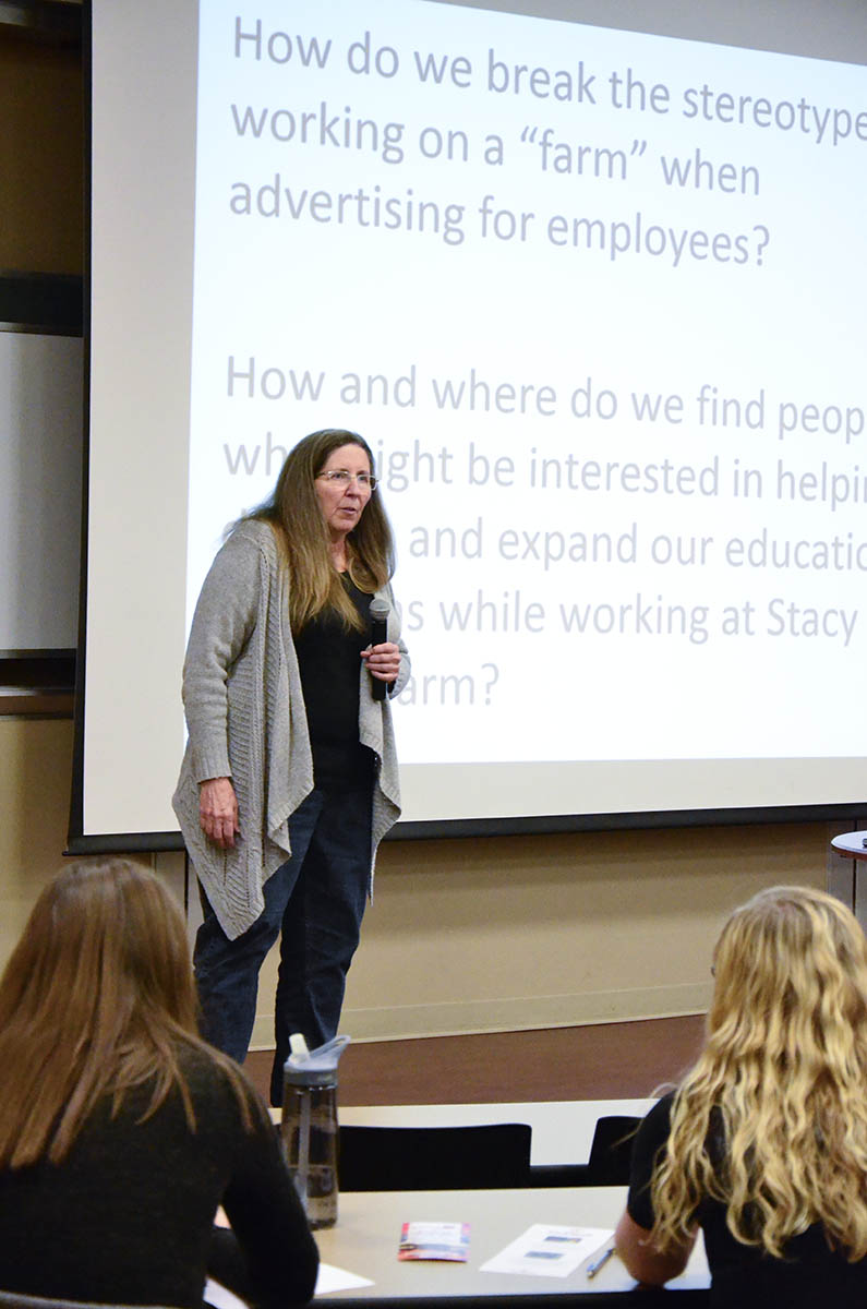 Janet Stacy of Stacy Family Farm, speaks at the March 2 2017 PioPitch program at Marietta College