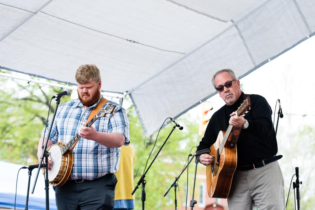 Steven Moore ’13 and fellow musician Larry Hall performed a song for a large crowd