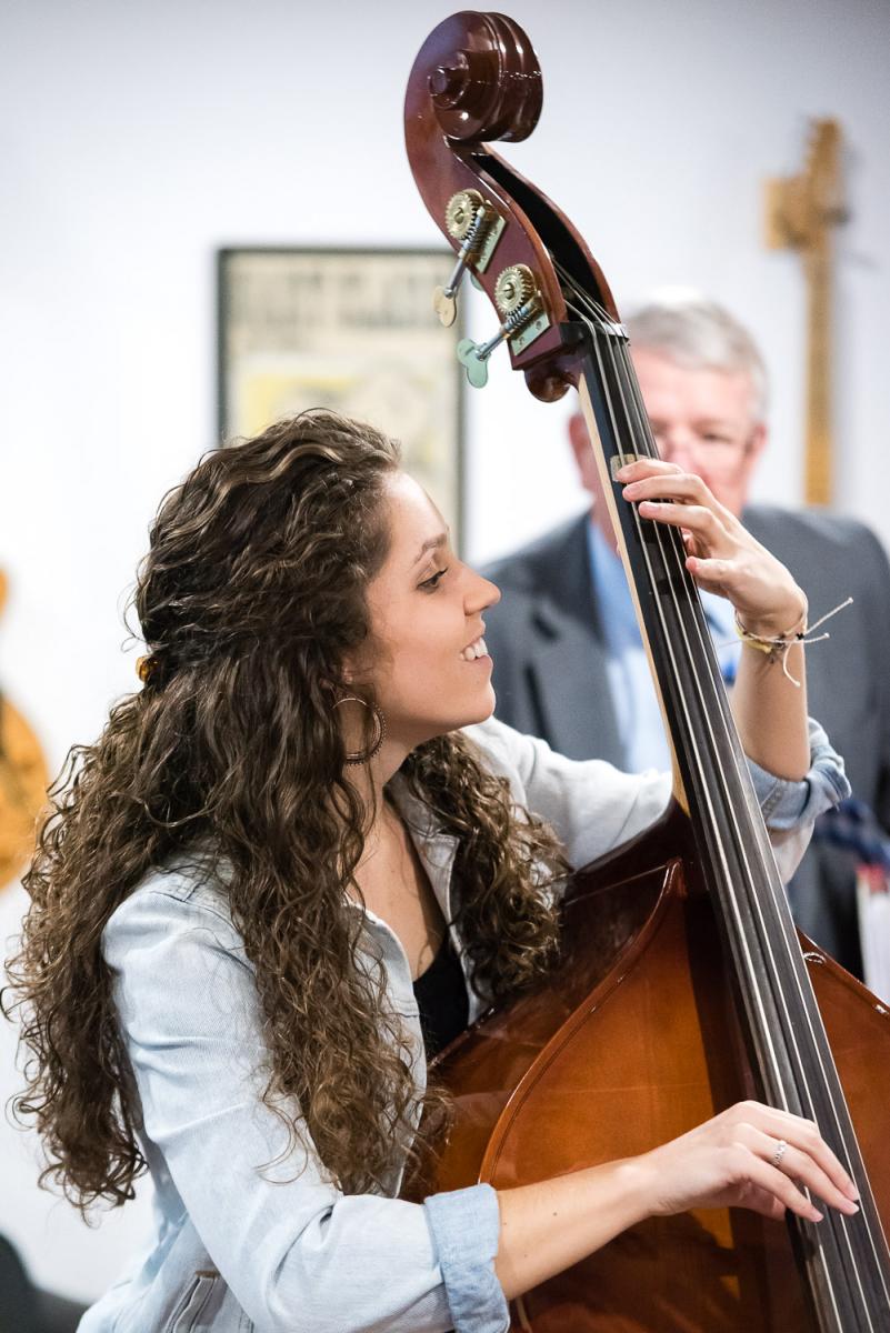 A Marietta College student plays the double bass