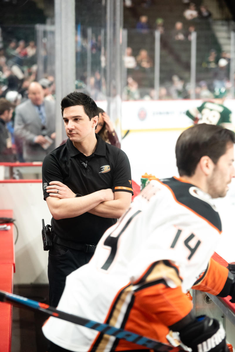 Chad Walker Marietta College Alumnus at his job for the Anaheim Ducks