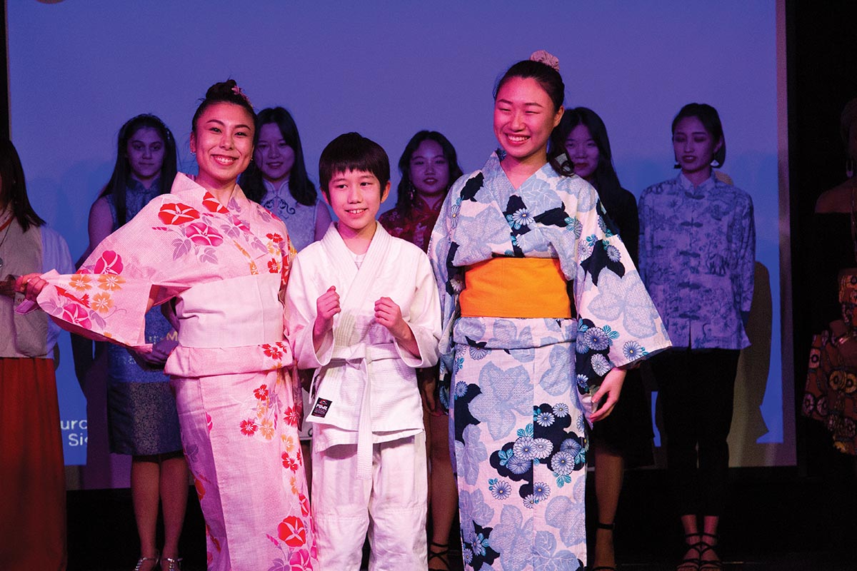 Hana Nishikawa ’22, Ryuta Downing and Sue Kawamoto ’22 wore traditional Japanese clothes during the World Traditional Costume Fashion Show at this year’s Chinese Lunar New Year Celebration