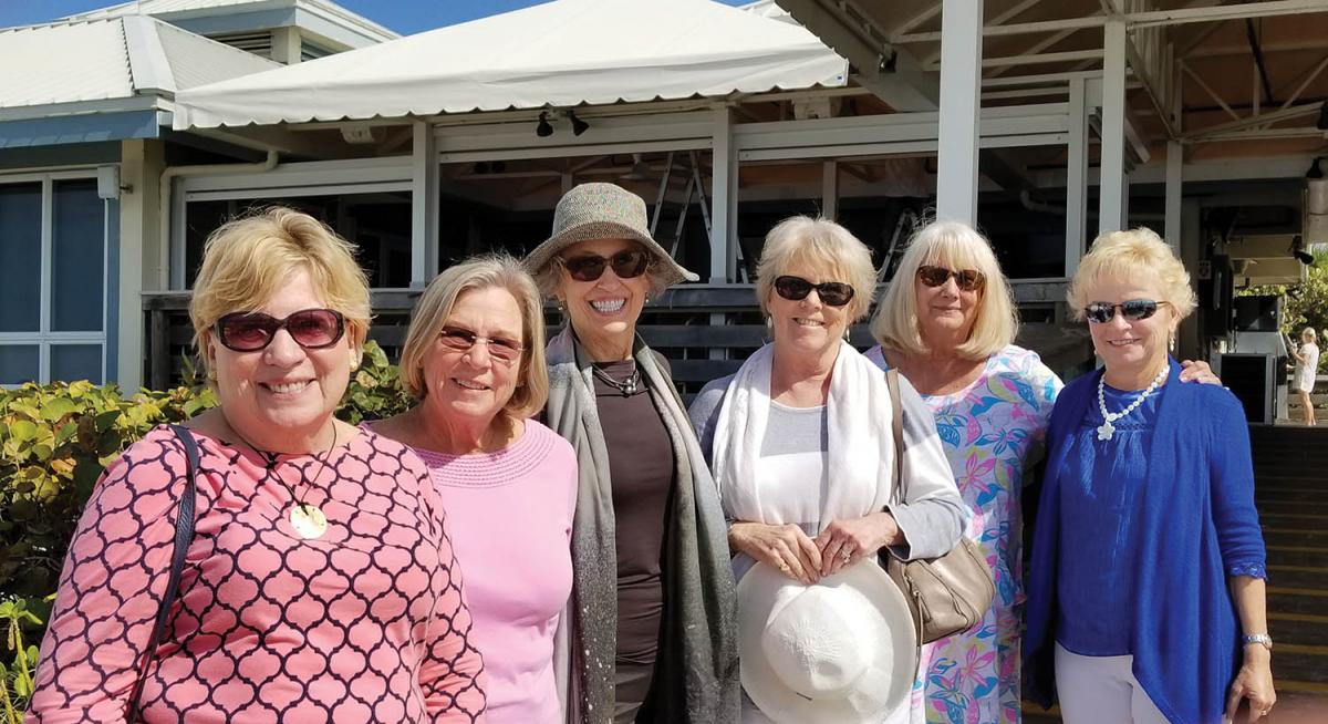 We are Alpha Xi Deltas from the classes of 1968 and 1969. Left to right are Pat Griffin Curtin ’69, Bobbie Lawlor Jahnes ’69, Bobbi Whitford Schwarz ’69, Joan Oxenham Pyne, Jean Anderson Jory ’68 and Sue Spinney Conklin ’69