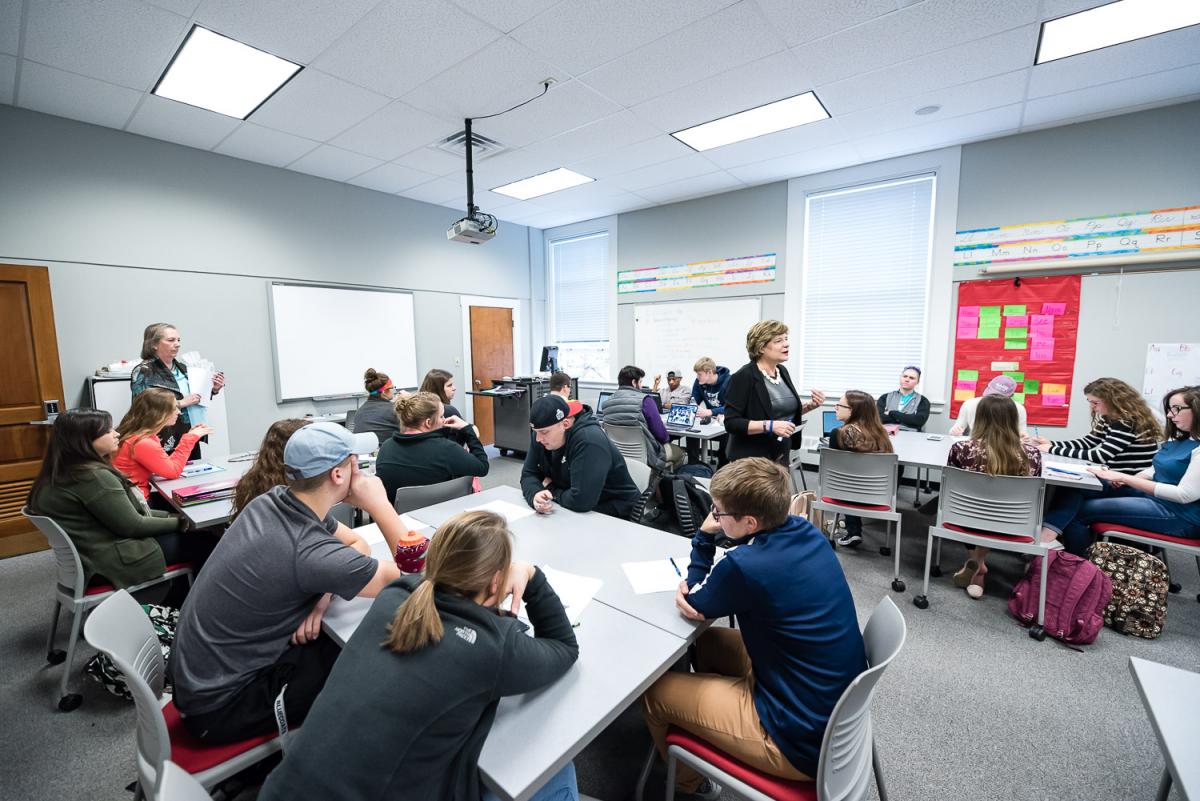 Carole Hancock and Dottie Herb in the classroom