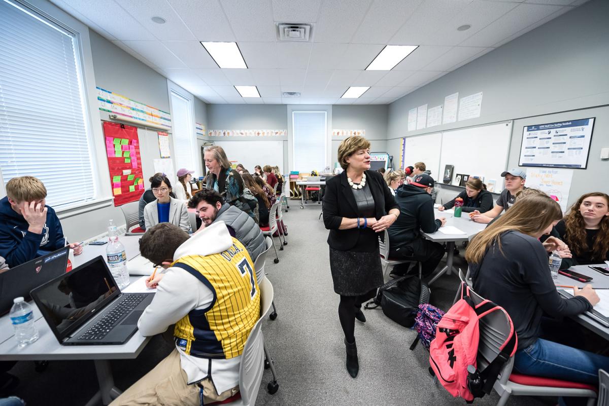 Carole Hancock teaches in her Marietta College classroom