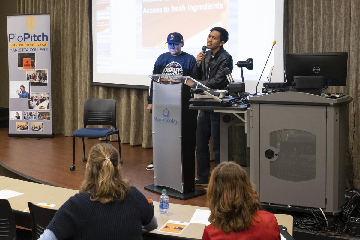 Moh Basir and Bambang Sutano speak at the November 21, 2019 PioPitch at Marietta College