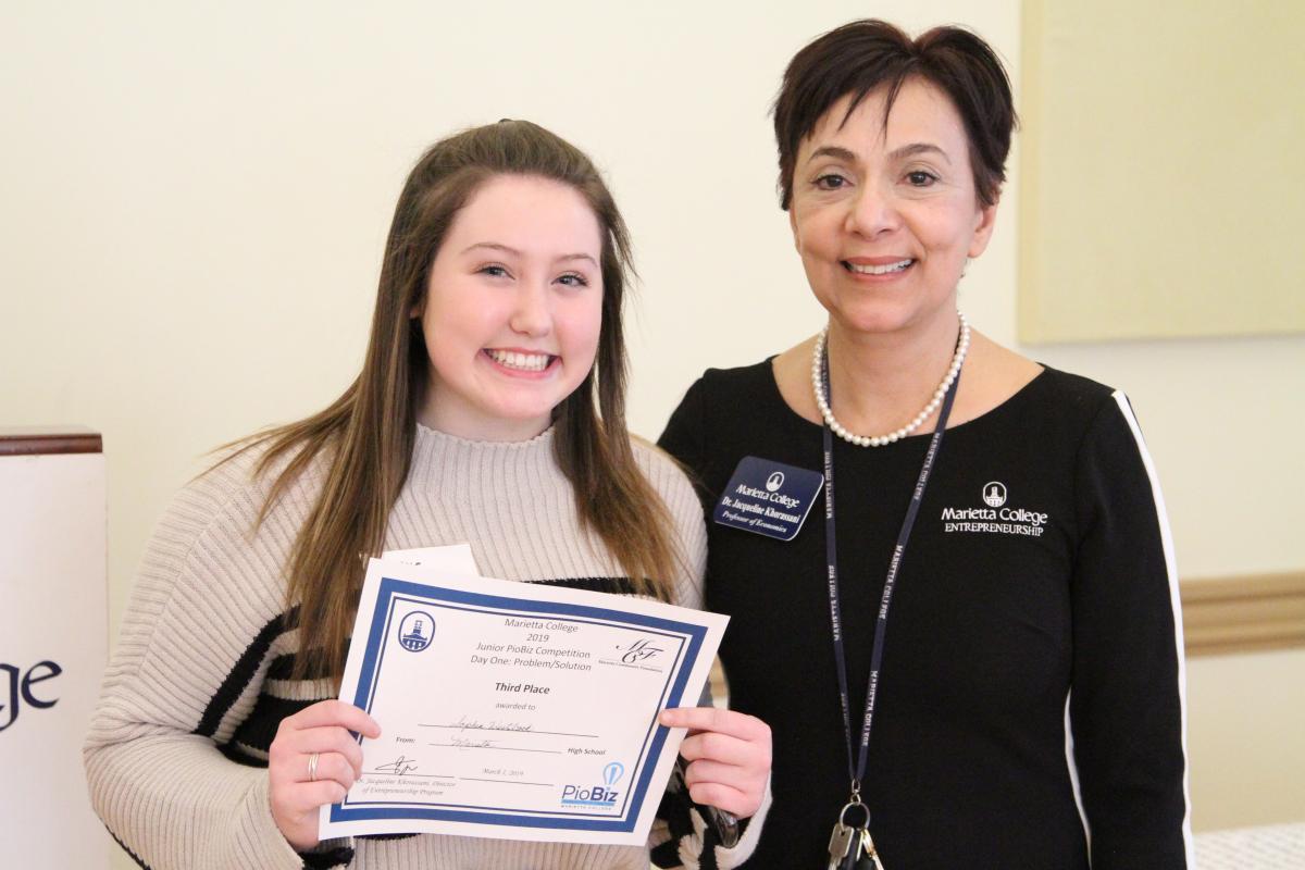 Sophia Wrestbrock third place winner of the 2019 Marietta College Junior Piobiz Round 1 Competition